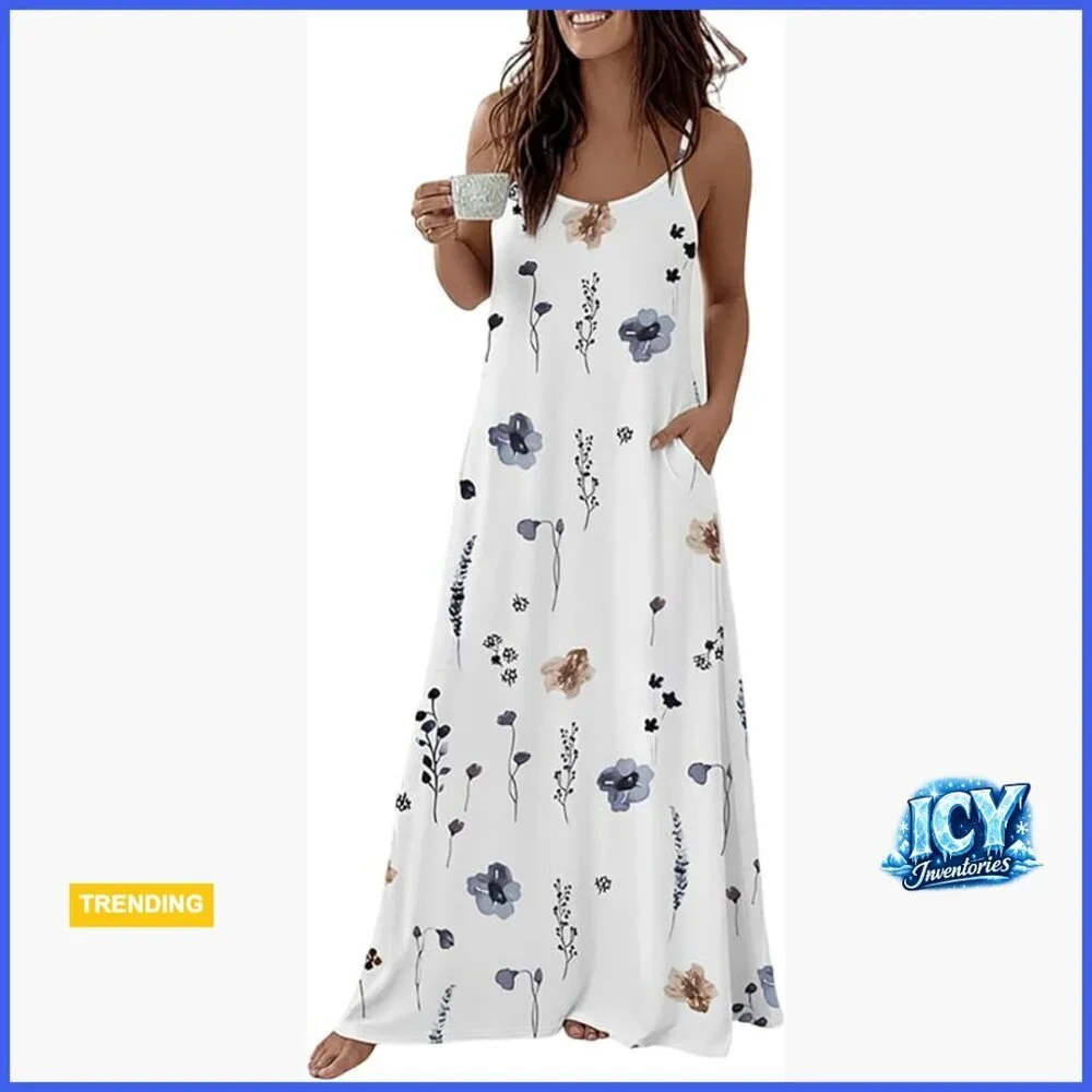 Sleeveless Nightgown Pajama Lounge Dress with Pockets Soft Stretchy